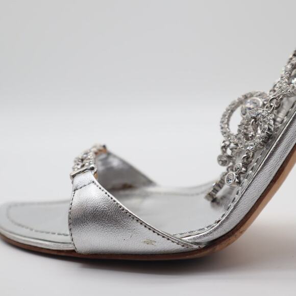 Rene Caovilla Silver Jeweled Ankle Strap Pumps Size 38.5 - Picture 11 of 11